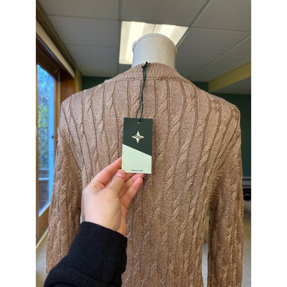 NEW Tuckernuck Cable Knit Metallic Gold Stretch Bodycon Sweater Maxi Dress Small - Picture 8 of 11